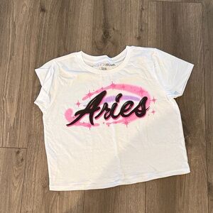 Fashion Nova  White Tee with Pink and Black 'Aries' Graphic